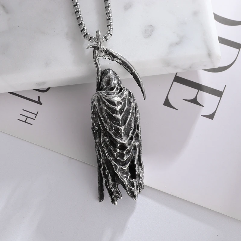 Collar gótico Vintage de la guadaña de Reaper, colgante del diablo fantasma de la vida, personalidad de los hombres, tendencia de Halloween, de joyería