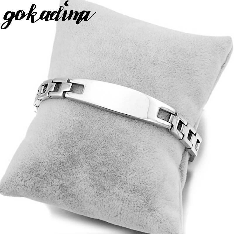 GOKADIMA-pulsera de acero inoxidable para hombre y mujer, brazalete con correa de identificación, joyería, , WB053,