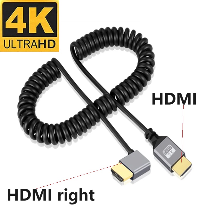 4K HDMI kabel sprężynowy z męskiego na męskie lewego prawego w górę w dół Mini Micro hdmi zwinięty przedłużacz elastyczny kabel spiralny podłącz kabel HDMI: Niebieski