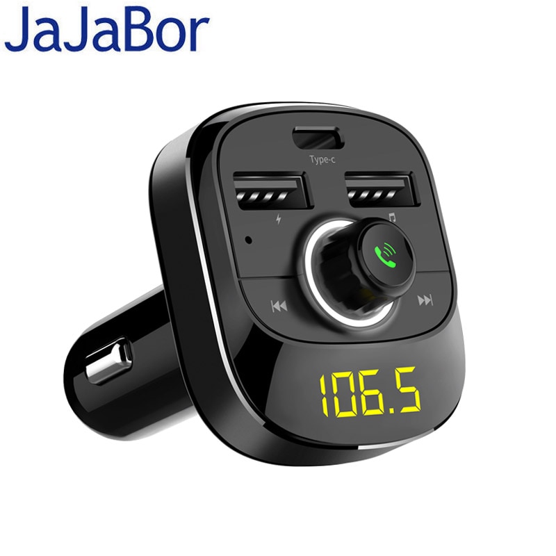 Jajabor Bluetooth Car Kit Draadloze Fm-zender Handsfree A2DP Muziek Spelen Type-C Opladen Poort Ondersteuning Tf-kaart/ U Disk