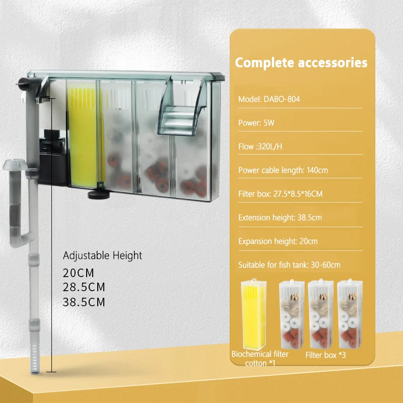 Aquarium Stil extern filter Aquarium Verstelbare wandgemonteerde filters 3-in-1 Aquarium Waterzuivering Circulatiesysteem: Rood