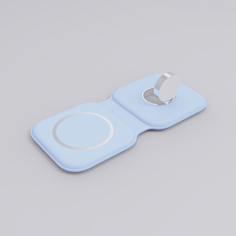2-in-1 Magnetic Wireless Charger - 15W Fast Charging for iPhone 12 Series & AirPods Watch: Blue