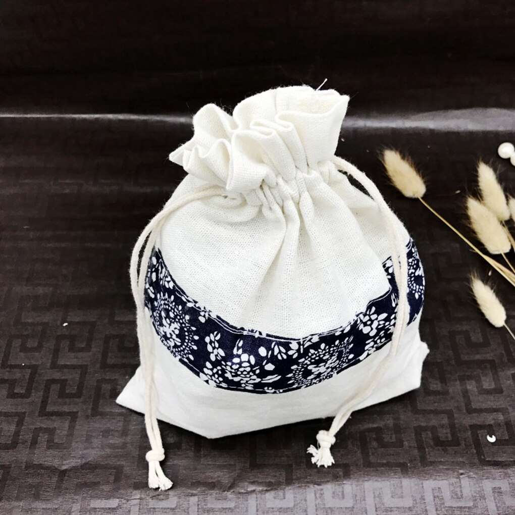 Feiqiong blå og hvide tørre blomsterposer linned løbebånd arrangør orientalske åndbare små diverse opbevaringsposer
