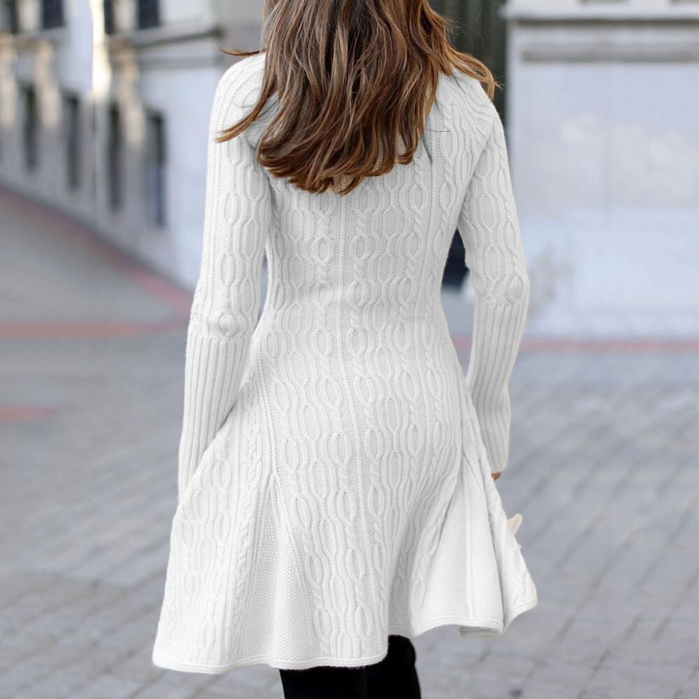 Vrouwen Gebreide Jurk Herfst Winter Coltrui Jurken Witte Lange Mouwen Asymmetrische Casual Plus Size Vrouwelijke