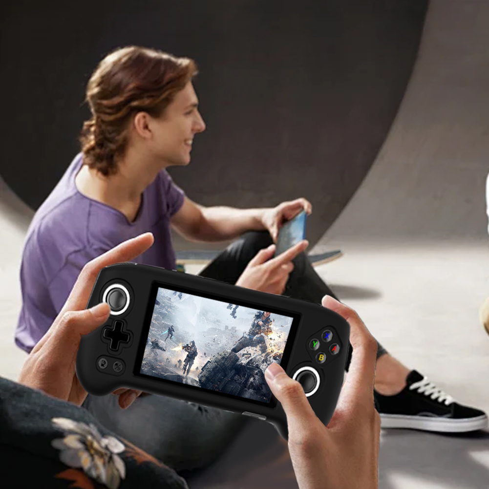 For ANBERNIC RG556 Game Console Soft Silicone Case -proof Shockproof Protective Cover + Tempered Film 9H HD Screen Protector