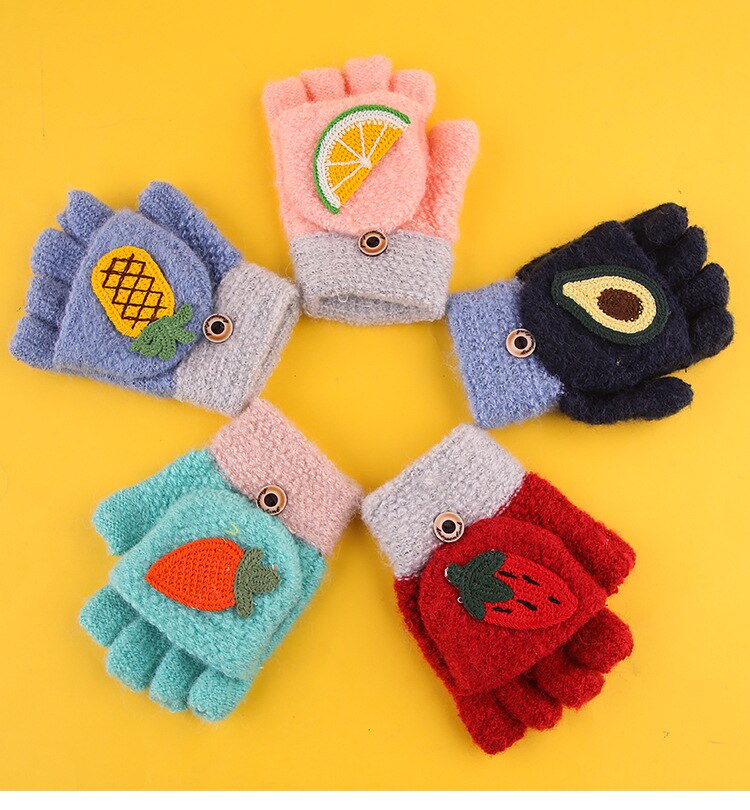 Los niños guantes sin dedos para niña lindo Niño de dibujos animados de invierno cálido bebé de lana guantes niños al aire libre manopla de mitad de dedo
