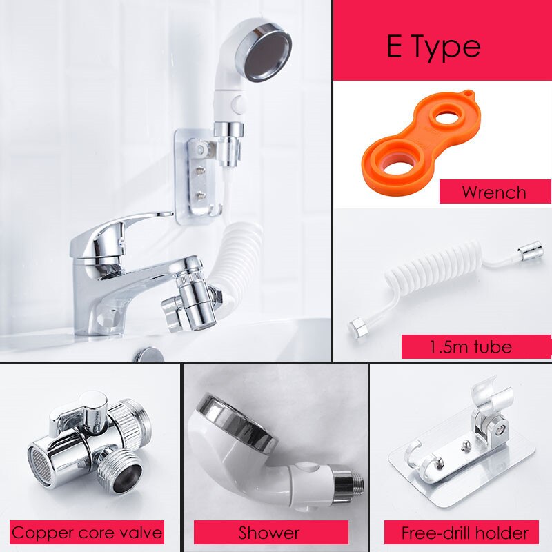 1 sæt badeværelse køkkenvask vandhane extender bruser universal dyse adapter omskiftelig ventil enhed vandhane til shower extender: E