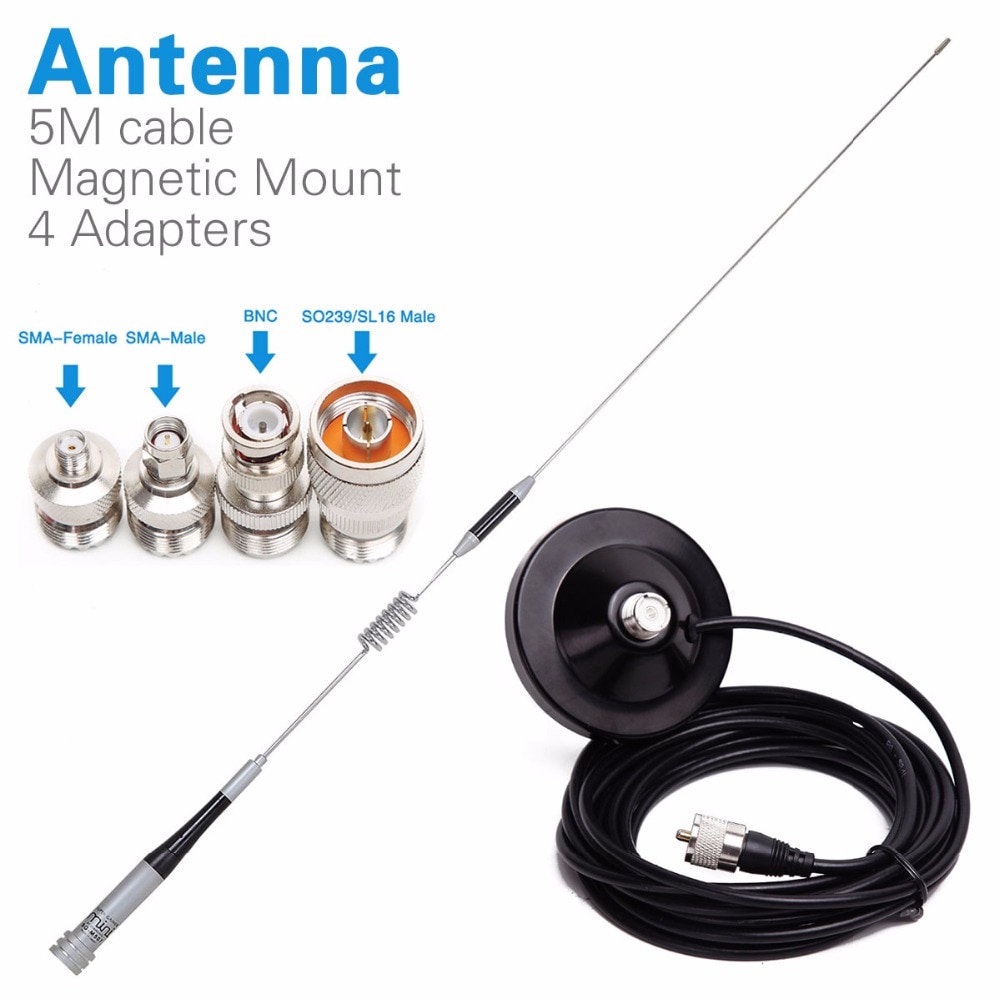 Diamond SG-M507 Dual Band Antenna + Magnetic Mount +SMA-F/SMA-M/BNC/SL16 4 Adapters for Baofeng UV-5R Walkie Talkie Mobile Radio