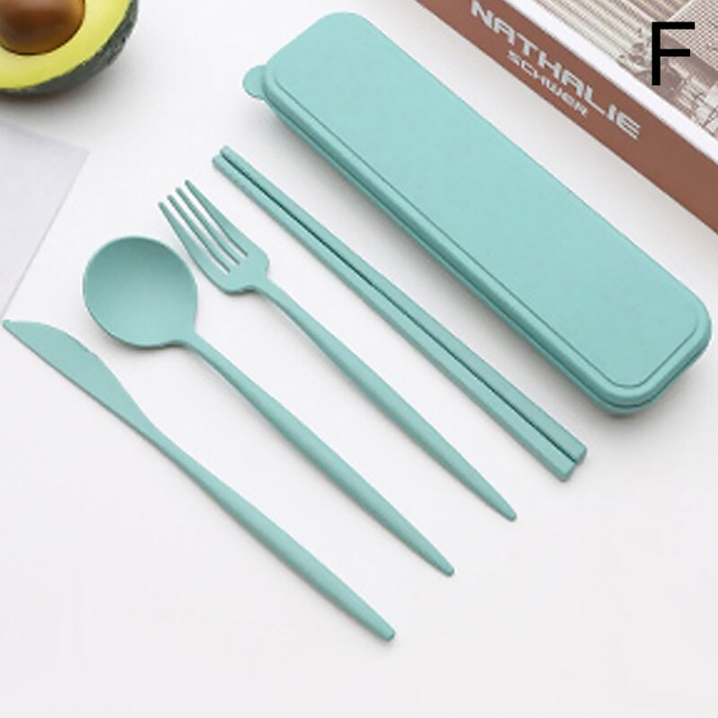 Wheat Straw Cutlery Set Cutlery Fork Spoon And Chopsticks Portable Cutlery Set Solid Color Storage Cutlery Set: F