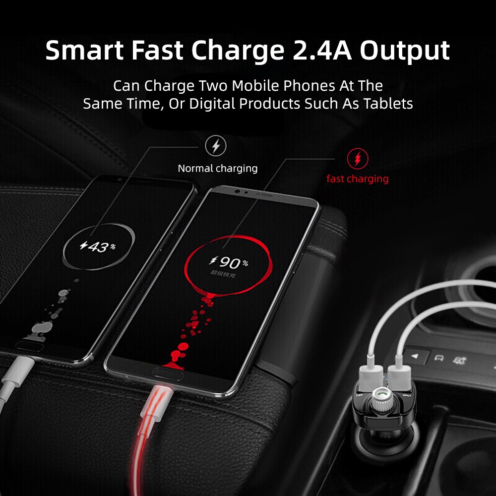 Cargador USB de pantalla Digital para iPhone, reproductor de MP3 Bluetooth para coche con pantalla LED, manos libres, música sin pérdidas