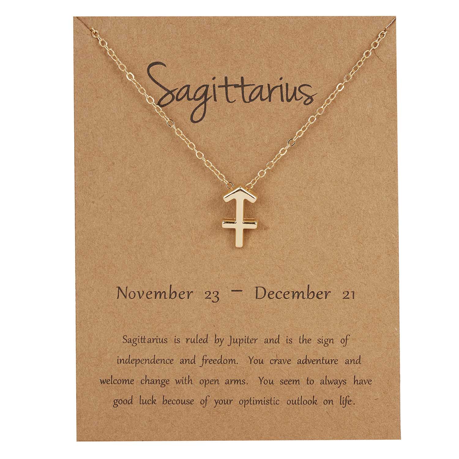 Rinhoo 12 Constellation Necklace Zodiac Sign necklace with Card Pendant Necklace charm Message Card Birthday for Women Girl: gold Sagittarius