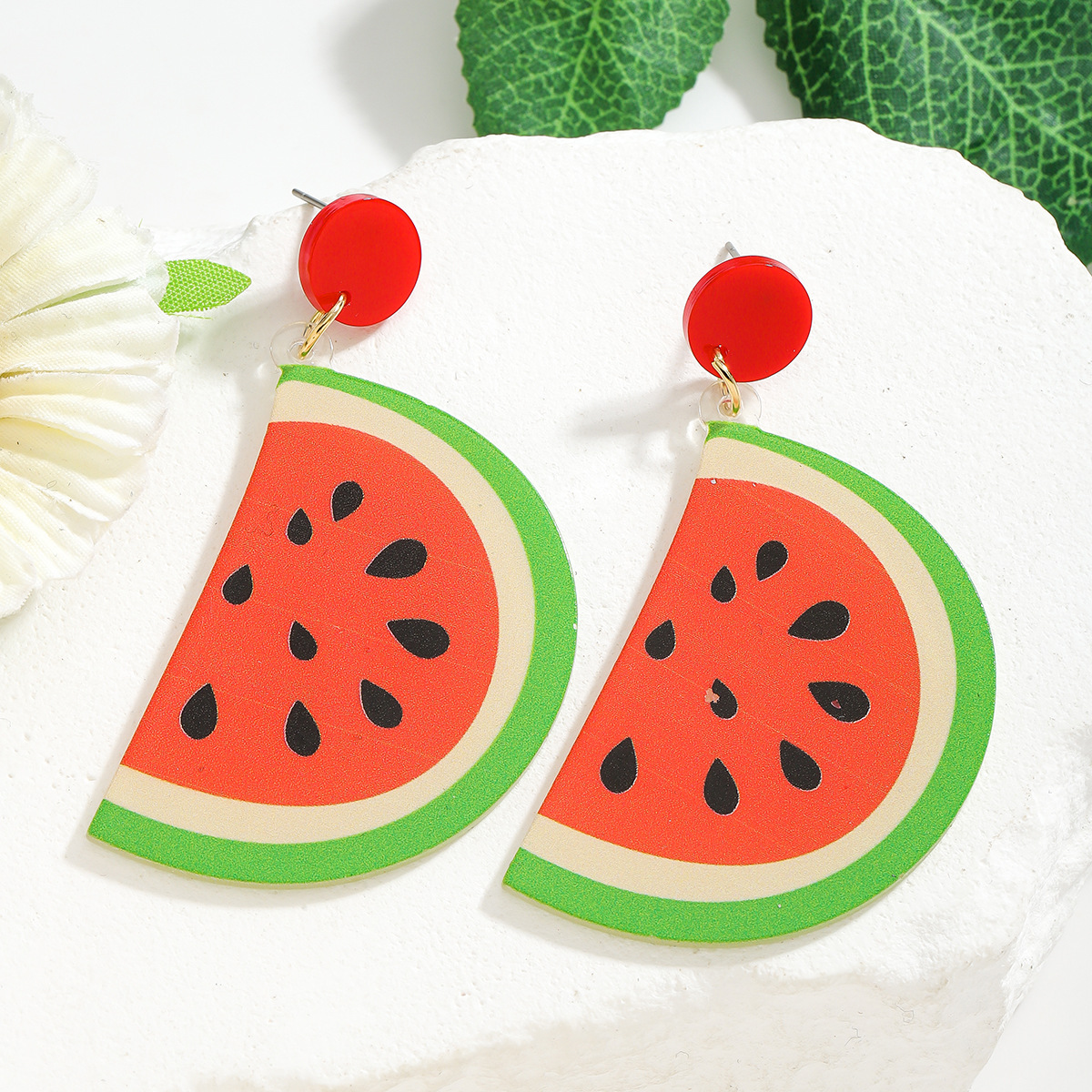 dessin animé coloré banane fraise pastèque boucles d'oreilles pour les femmes acrylique été plage fruits fête bijoux: Brun rougeâtre