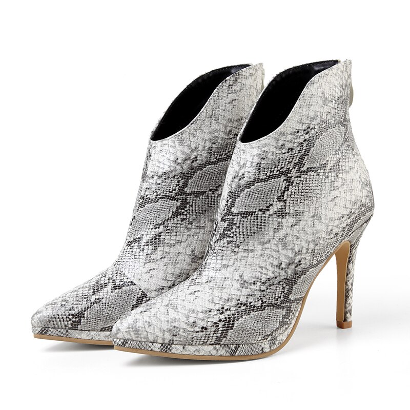 femmes bottines dames talons minces chaussures serpent imprimer botte courte femme automne hiver confortable grande taille chaussures: Gray / 6