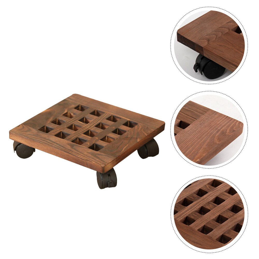 1pc Wooden Plant Pallet Caddy With Wheels Square Flower Pot Holder Mover Base With Roller Brake Universal Pulley Flower Pot Tray