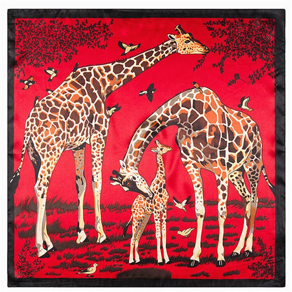 60X60Cm Groot Formaat Vierkante Zijden Bandana Womens Twill Giraffe Sjaal Animal Print Grote Bandana # Y: Red 