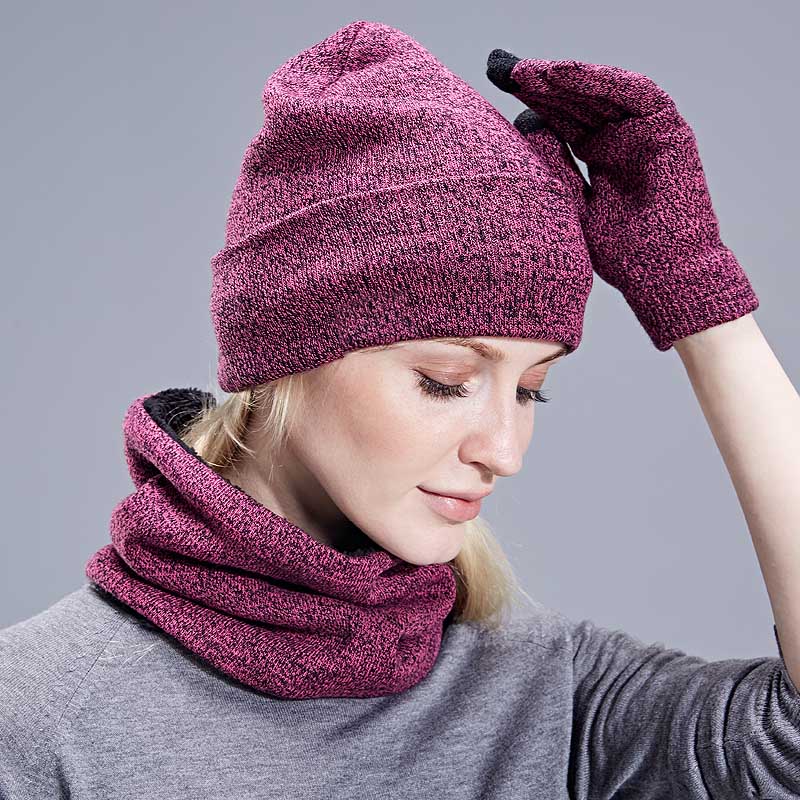 3 stk skullies beanie hat tørklæde handsker sæt til mænd og kvinder vinter udendørs varme tykke beanies cap med foring ring tørklæder sæt