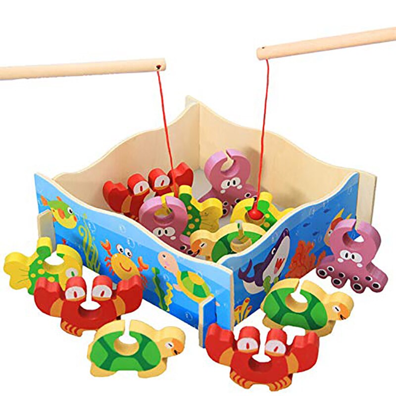 Babyhug Wooden Magnetic Fishing Game Toy - Multicolour | 18 Sea Animals  & 1 Road | Educational And Interactive Activity Toy | BIS Certified