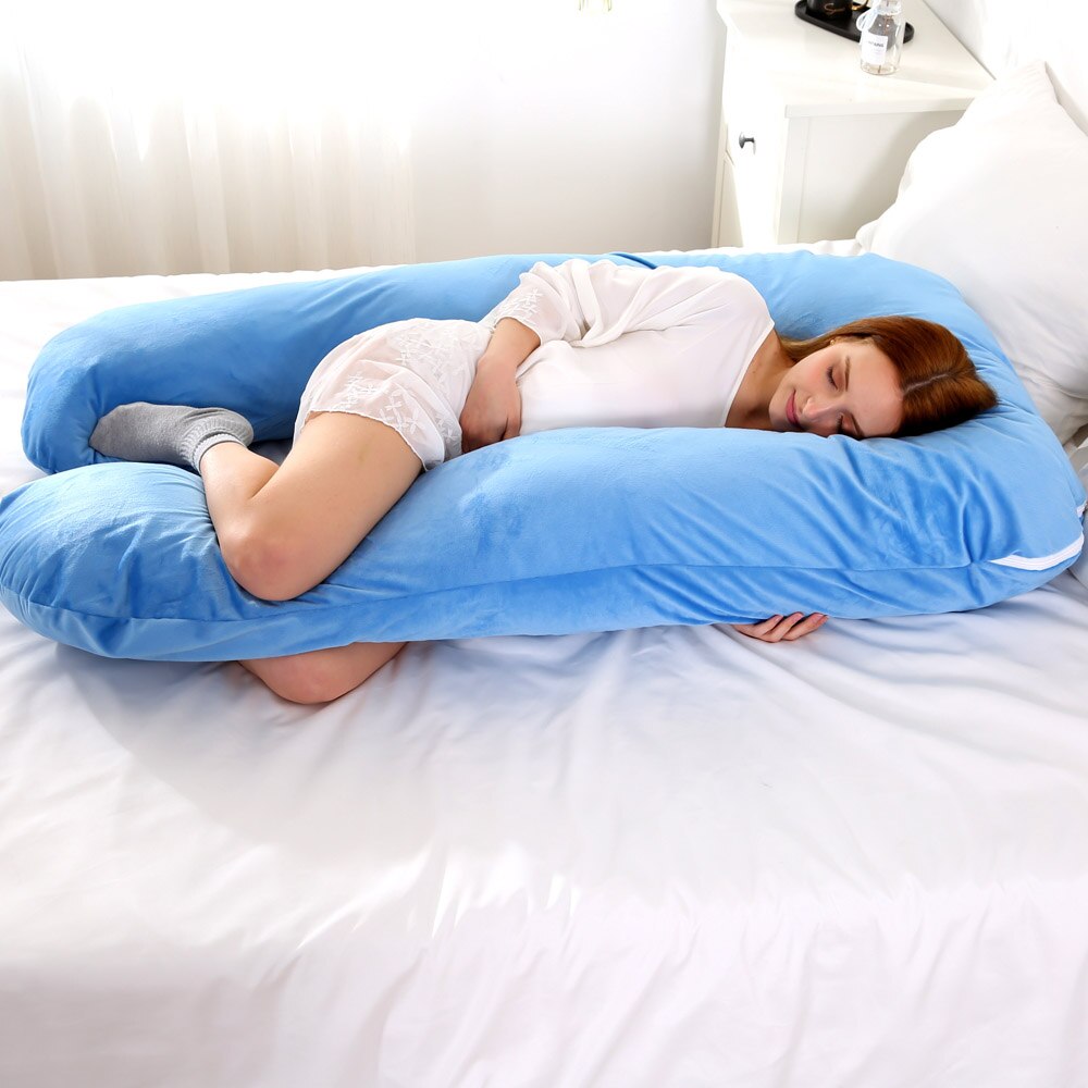 116 x 65cm gravid pude til gravide pude til gravide puder under graviditet amning støtte amning til søvn: Fleece blå