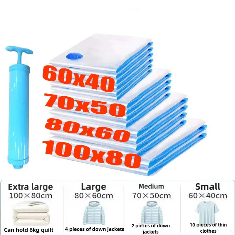Vakuumkompressionspåsar med manuella pumpar för bagage, smutsiga kläder, vakuumförslutbara förvaringspåsar, reseförpackningar, platsbesparande