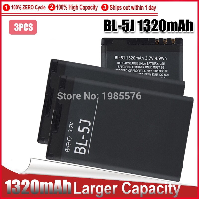5 PIÈCES 1-1320mAh BL-5J BL 5J pour Nokia 5800 5800XM 5230 5228 C3 Lumia 520 525 X6 X9 200 201 302 batterie: 3pcs