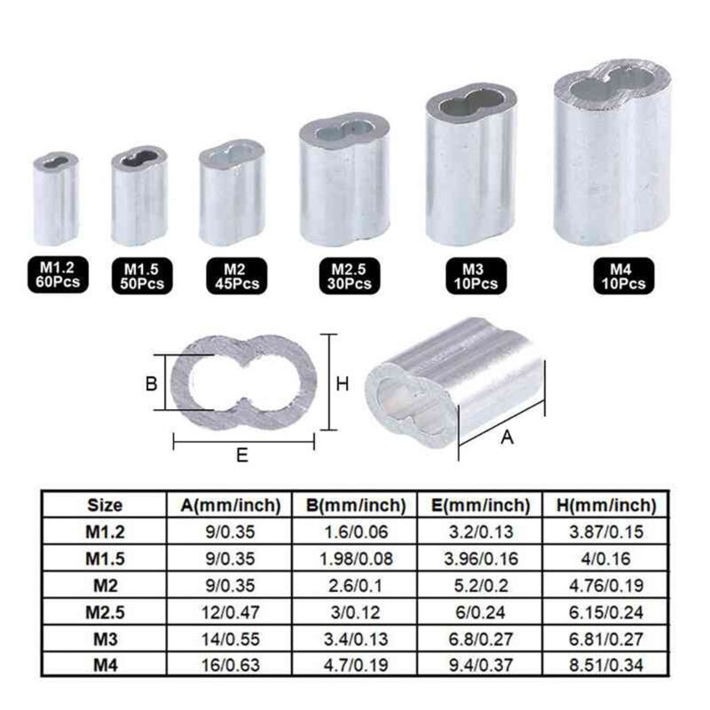 250Pcs 304 Stainless Steel Wire Rope Cable Thimbles Combo and Aluminum Loop 649E