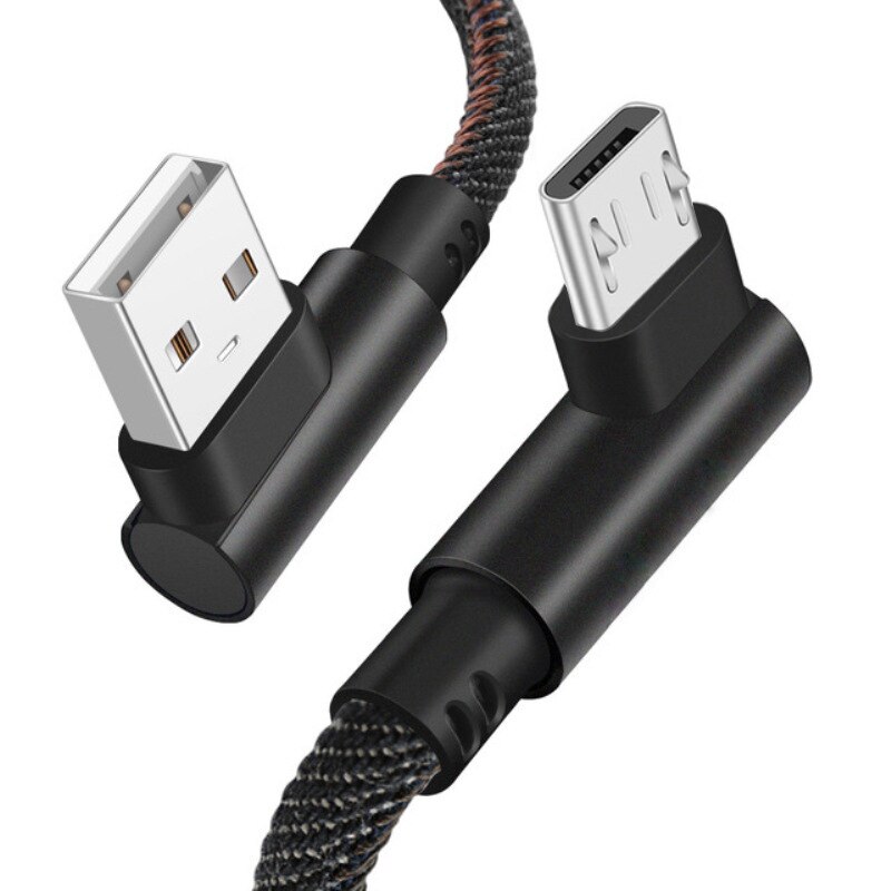 USB To Micro Cable 3A Quick Charge 90 Degree Angle Line Fast Charging Cable For Samsung Xiaomi Accessory Power Adapters TXTB1: Black