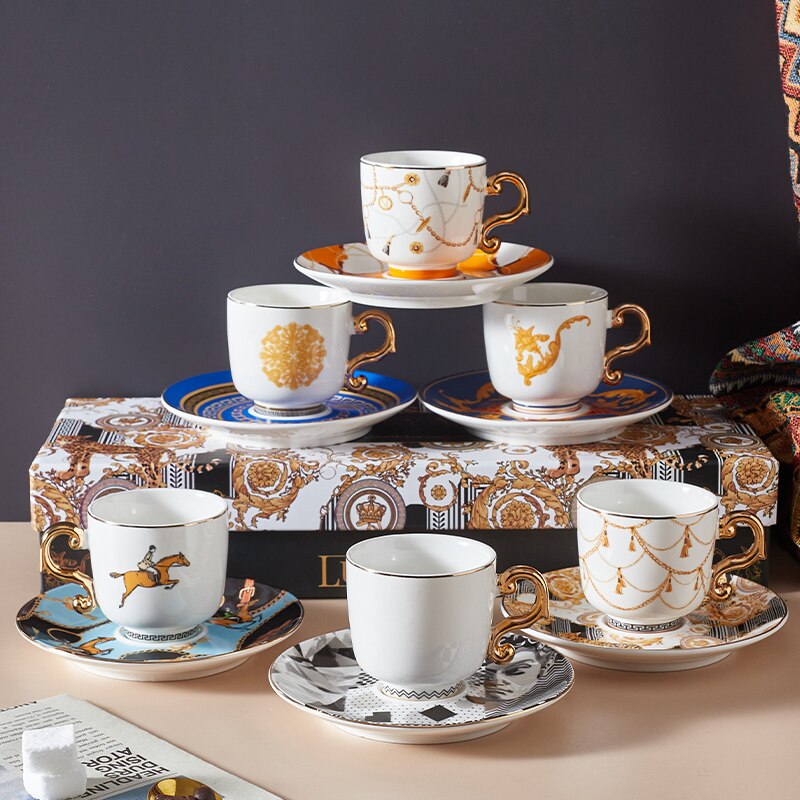 Turkish Style Luxury Ceramic Coffee Cup and Saucer Porcelain Coffee Set Tea Cup and Saucer Classic Drink