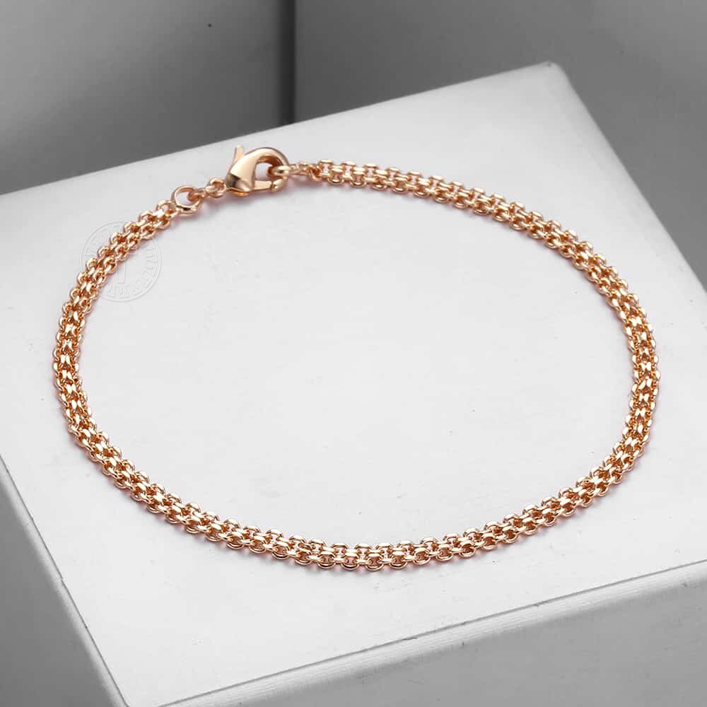 4/5mm kvinnors armband hamrade flätad vävning bismark curb kubanska armband 585 roséguld färg smycken länk kedja lcb 04