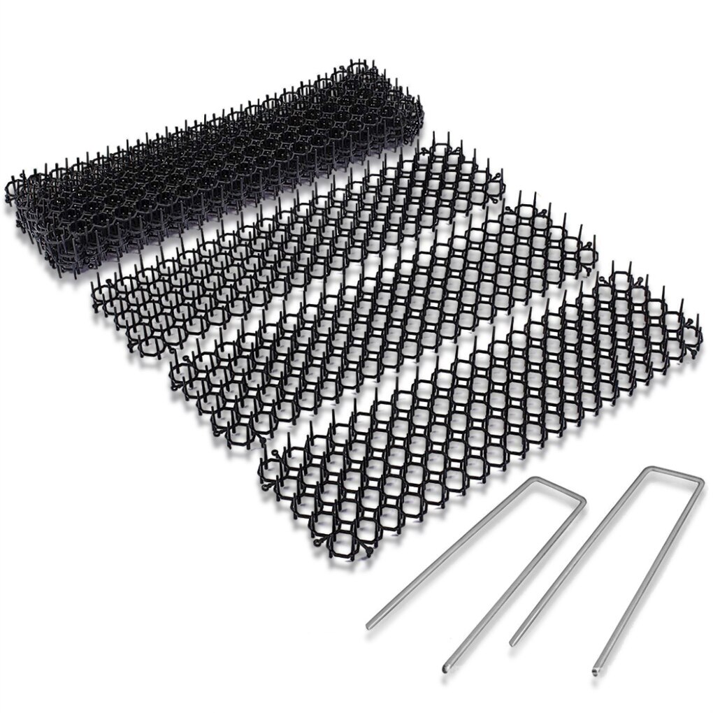 10Pcs Garden Spike Mats with U-shape Hooks Lawn Backyard Animal Plastic Prickle Strips Household Gardening 13x47cm