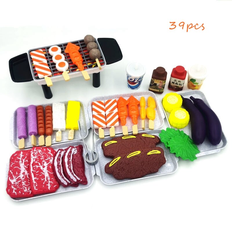 Pretend Food Simulation BBQ Miniature Black BBQ Grill Garden Outdoor Accessory For Doll House Kitchen Decoration Toys: 39pcs