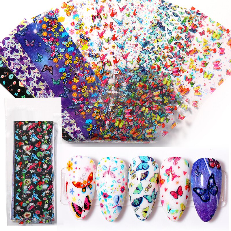 Nail art overføringsfolier sommerfugle blomst nail art overføring klistermærker dias holografiske negle art decals til manicuring diy