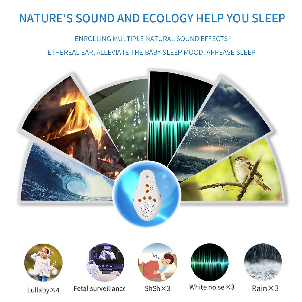 Baby White Noise Machine Portable Smart Sound Sleeping Machine Built-in 16 Soothing Sounds Support 3 periods of timing