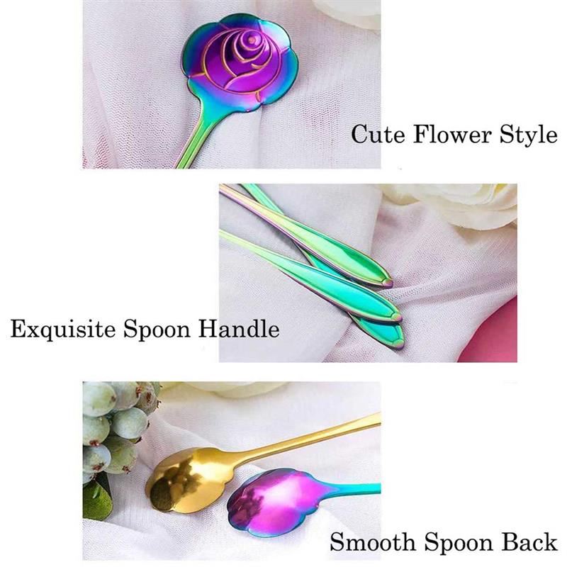 9pcs Stainless Steel Flower Shape Scoop Beverage Stirring Mixing Spoon with Handle Fruit Scoop Kitchen Dinnerware Coffeeware
