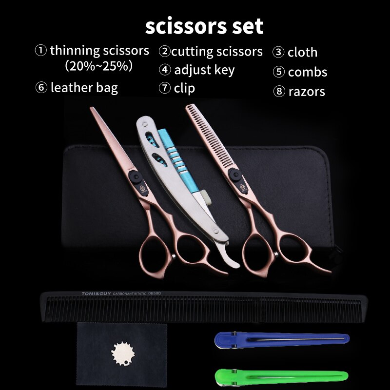 3 Kleuren Japan 440C 6 Inch Snijden Dunner Styling Tools Set Haar Schaar Professionele Kapper Schaar: GOLD BAG RAZORS