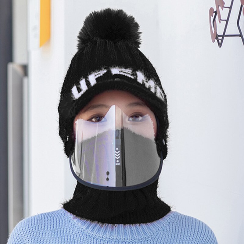 Bonnet écharpe avec masque Transparent pour femme, couvre-visage, casquette chaude, pour le sport, Halloween, hiver: 02