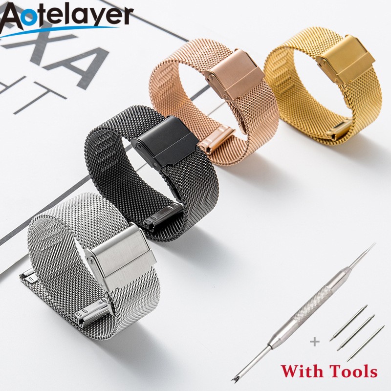 12mm 14mm 16mm 18mm 20mm 22mm Rvs Milanese Mesh Band Voor DW Horloge bandjes Gewone Horlogeband Armband Met Gereedschap