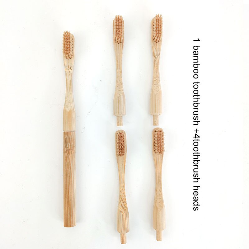 Di bambù Spazzolino Da Denti con il tappo-in di Ricambio Teste della Spazzola Cambiamento Testa ToothBush Cura Dei Denti Spazzole per Pulizia per I viaggi Soggiorno Bagno: 1 Beige 4 Heads