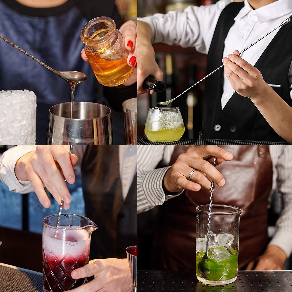 4 Colors Stainless Steel Mixing Cocktail Spoons With Long Handle Spiral Pattern Coffee Spoon Bar Spoon Bartender Tools Bar Tools