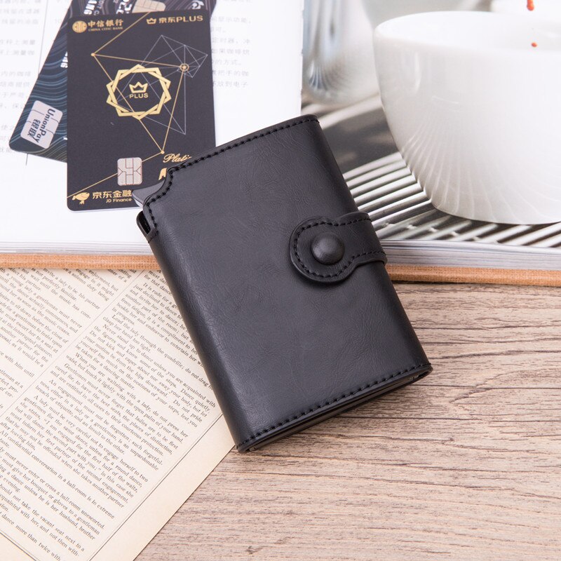 BISI GORO Neue Brieftasche RFID Verhindern PU Leder Vintage Karte Halter Männer und Frauen Geldbörse Carbon Brieftaschen fall: X-59  Black