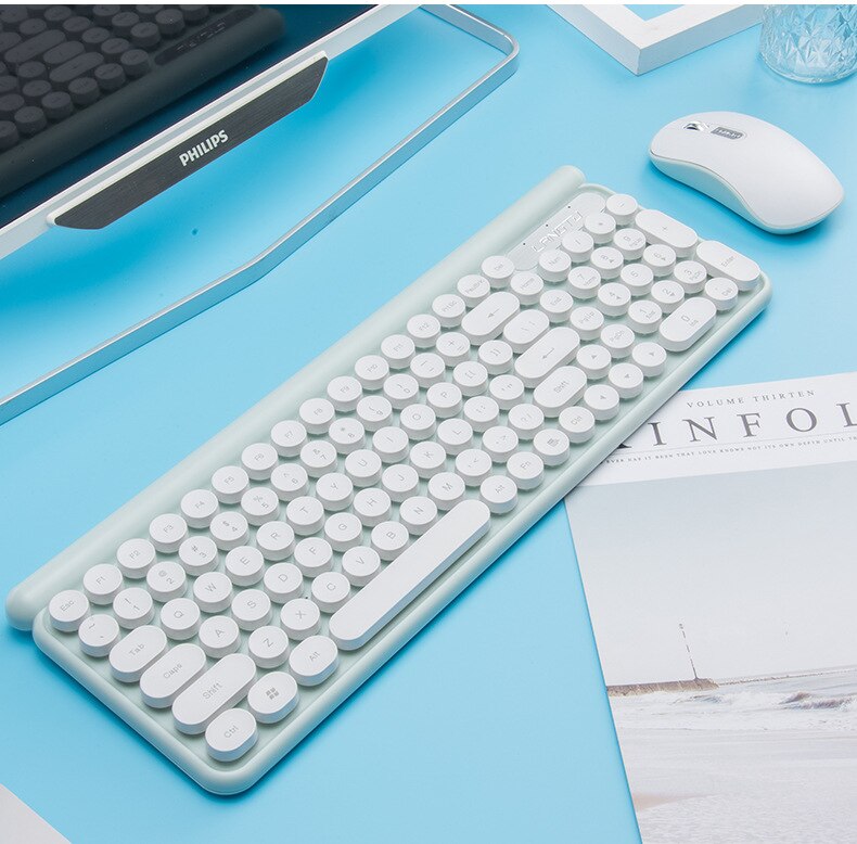 Computer Keyboard Wireless Keyboard and Mouse Rechargeable Silent Punk Keyboard for Pc Gaming Combo Backlit Wireless Keyboard: Cyan battery-LT400