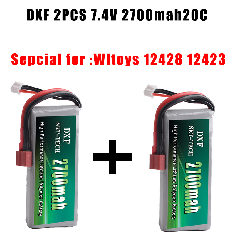 2PCS DXF Good Rc Lipo Battery 2S 7.4V 2700mah 20C Max 30C for Wltoys 12428 12423 1:12 RC Car Spare parts