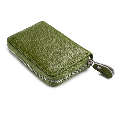 WESTCREEK Brand Women Zipper Card Holder Split Leather Cardholder Bags Credit Card Wallet for Credit Cards: Green