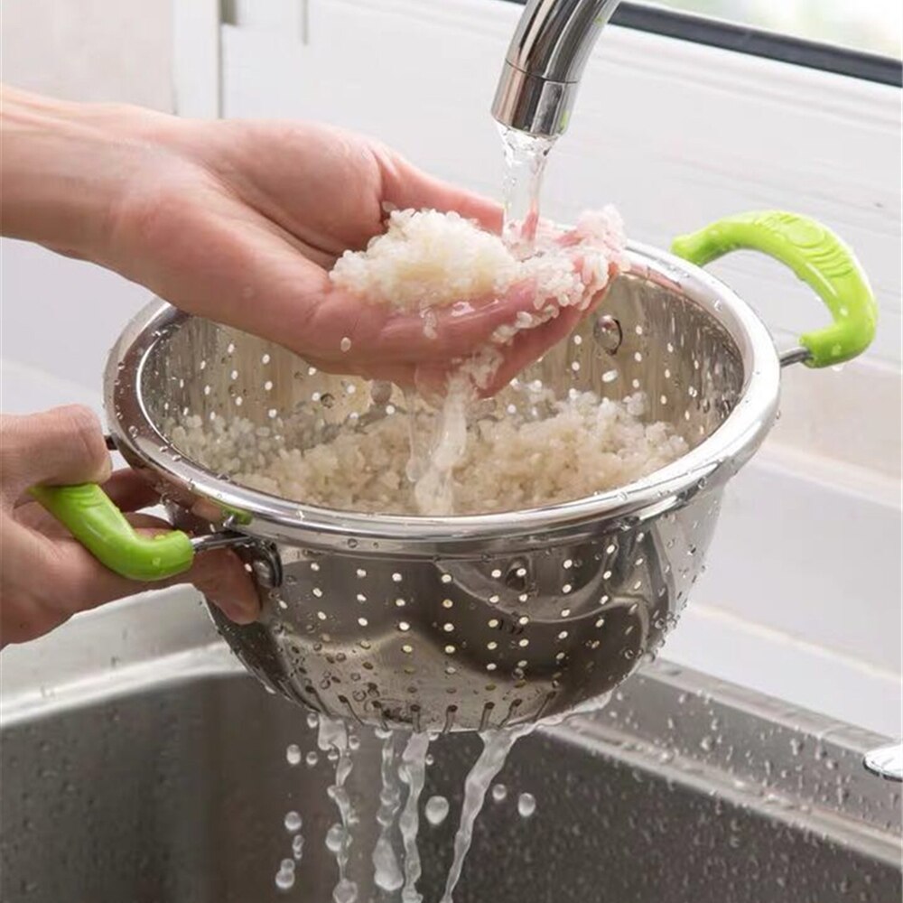 Stainless steel binaural washing basket kitchen Taomi basket Household panning basin drain basket fruit sink