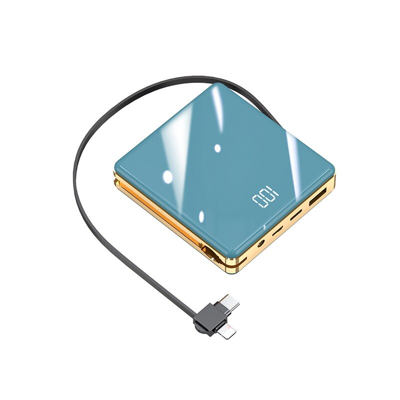 Mini powerbank 10000 mah externe batterij led-verlichting draagbare reis powerbank snel opladen back-up powerbank met kabels: Grijs