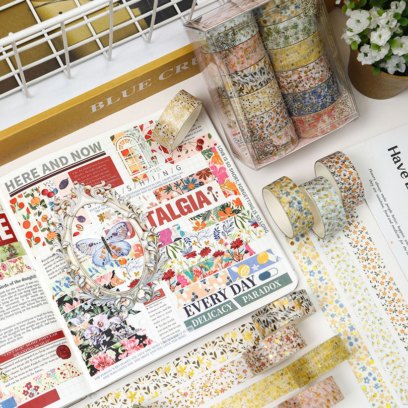 12Pcs Fruits Washi Tapes Scrapbooking Supplies Washitape Gold Foil Stamping Ocean Diary Cinta Adhesiva Decorativa Washi Tape Set