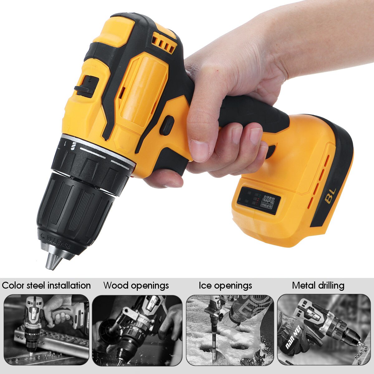 10mm Chuck Brushless Impact Drill 350N.m Cordless Electric Drill For Makita 18V Battery LED Light Household Power Drills