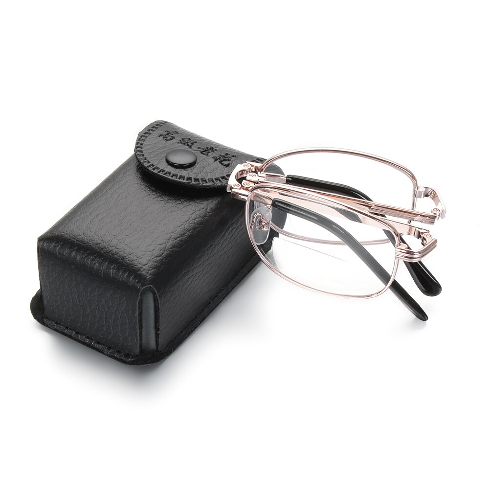 1PC Folding Reading Glasses Women With Case Portable Metal Telescopic Rotation High-definition Men Presbyopia Eyeglasses+1.0~4.0: Pink / +200