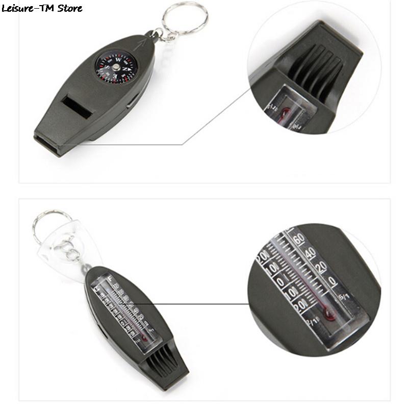 Outdoor 4 In1 Survival Compass Emergency With Keychain Survival Kits OutdoorThermometer Whistle Magnifier Versatile