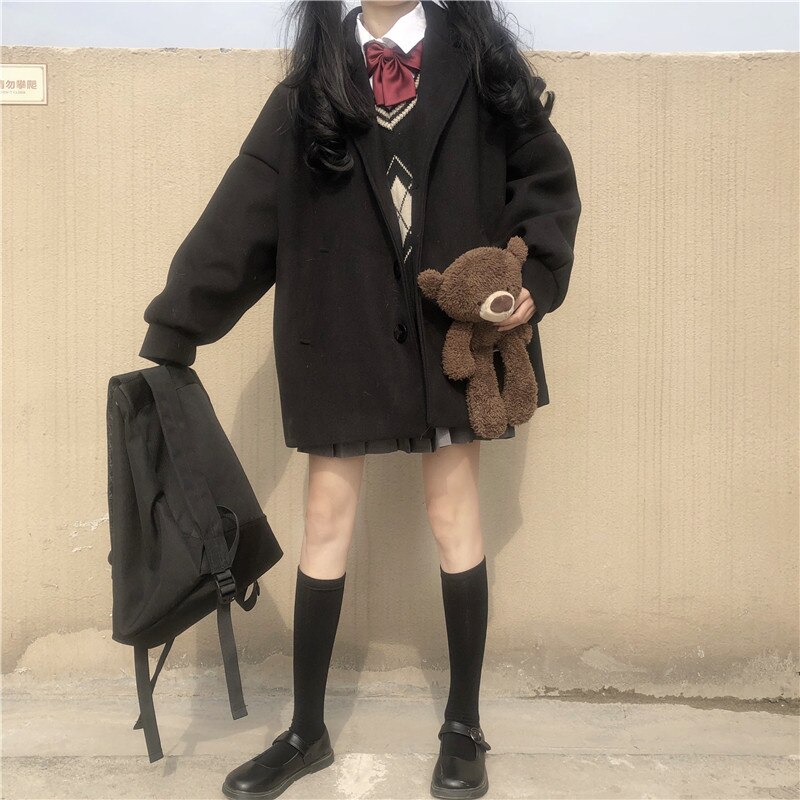 Academic Style Suit Coat + Knitted Sleeveless Vest + Long-Sleeved Shirt JK japanese school uniform school girl outfit