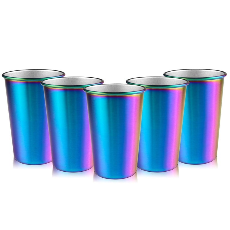 Regnbue fest kop rustfrit stål kop 16oz 5 stk drikkeglas øl krus: Default Title